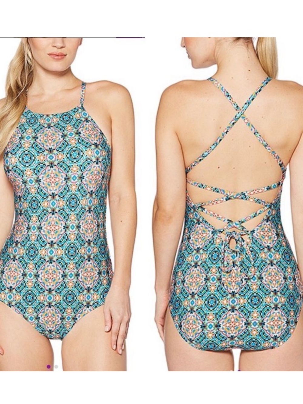 Jantzen Coastal Zone Aqua Bella One Peice Swimsuit NEW Large